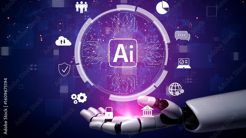 Poster ai assistant brain processor with llm technology, big data, machine learning, generative ai for busi