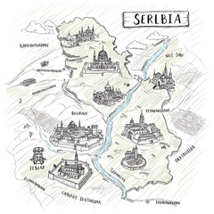 Obraz premium Serbia illustrated historic city heritage map
