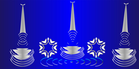 , Blue glowing signal sensor waves internet wireless connection. Wireless technology digital radar or sonar with glowing light effect.  flux denoting smoothness of function. The synthesis of new