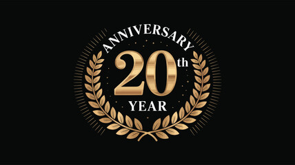 20th Anniversary logo with gold laurel wreath and bold serif typography—perfect for milestone celebrations and elegant brand visuals