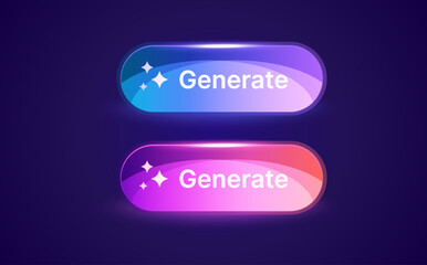 3d new glossy rounded AI generate buttons in 3d gradient style, isolated on dark background. Button icons in 3d vector illustration. Vector illustration