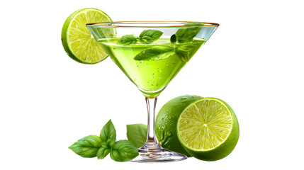 Green lime basil cocktail on a clear background