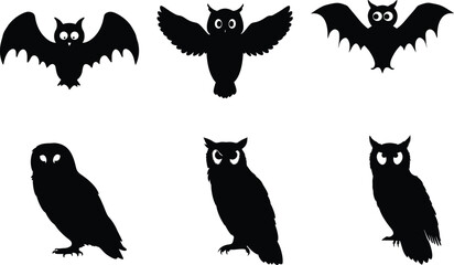 Set of owl silhouettes for Halloween. vector silhouette Owl silhouettes, Barn owl silhouette, Owl silhouettes vector illustration, Owl clipart.