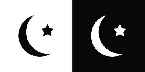 Star and crescent icon. Vector illustration. Flat design.