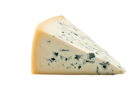 A wedge of blue cheese on a white background, showcasing its rich texture and distinctive blue veins. - Powered by Adobe