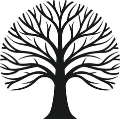 Black silhouette of a bare tree with wide branches