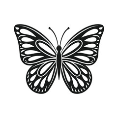 Black silhouette of a butterfly with intricate wing patterns