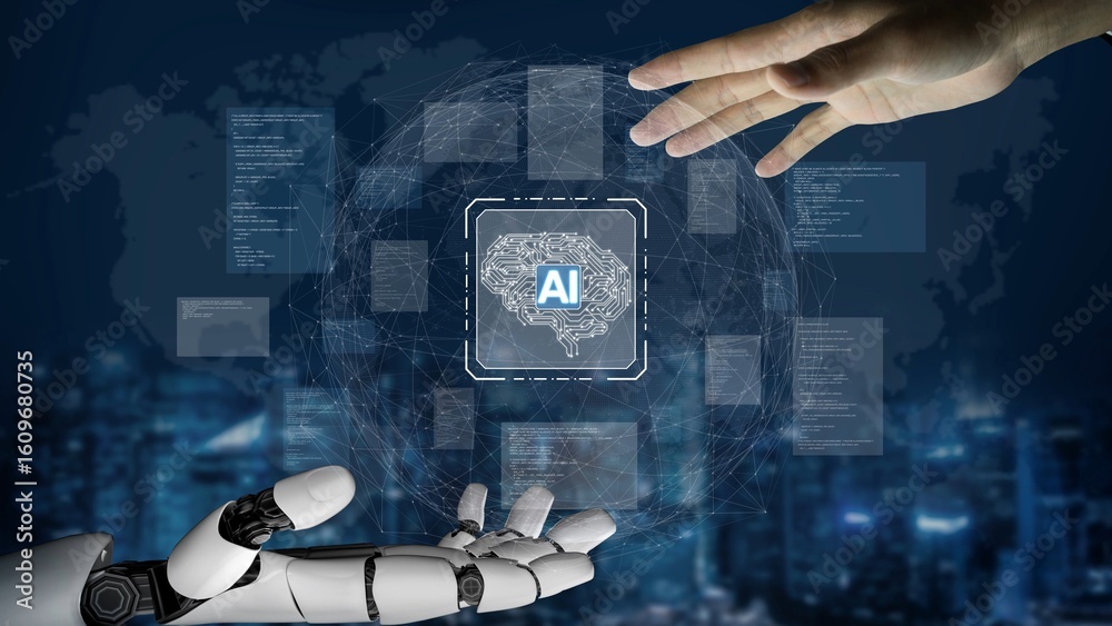 Poster ai assistant brain processor with llm technology, big data, machine learning, generative ai for busi