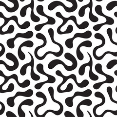 Seamless Abstract Pattern of Black Fluid Shapes on White Background Organic Rounded Forms Creating a Dynamic Flowing Design