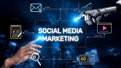 Social media marketing strategy with engagement metrics. Social marketing boosts media visibility. Social media marketing drives traffic. Social media marketing increases engagement. Muxer