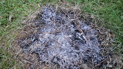 Close-up of Ashes and Charred Earth After Wildfire, Forest Fire Aftermath Caused by Careless Human Activity