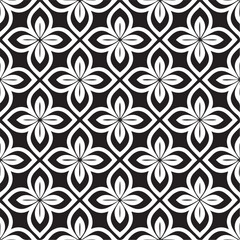 Elegant Black and White Floral Pattern Repeat Design A Seamless Vector Background with Stylized Flowers for Textile or Wallpaper