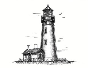 Lighthouse sketch, black and white