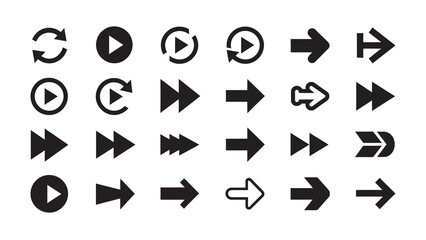 Arrow icon set featuring various simple arrow designs, perfect for navigation, UI elements, directional signs, and infographic projects in flat vector style