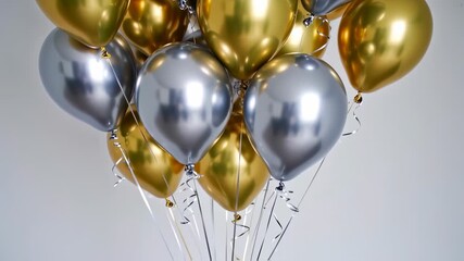 A cluster of shiny gold and silver balloons - Powered by Adobe
