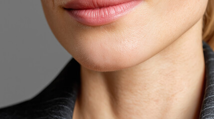 Obraz premium Close-up of woman's mouth and chin with subtle skin texture detail