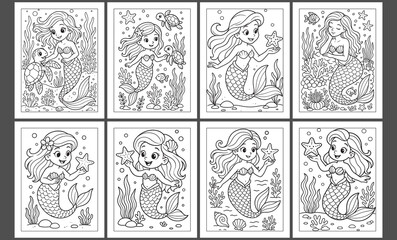 Mermaid coloring pages bundle