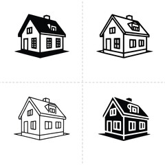 Four black and white house icons on white background