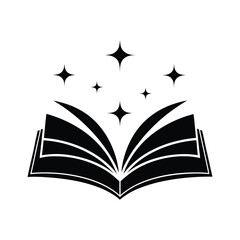Black silhouette of an open book with stars sparkle