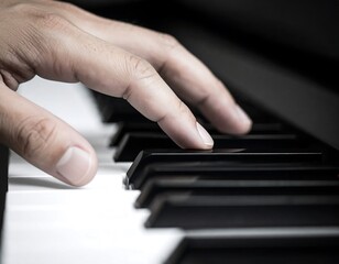 Fototapeta premium Close-up of a hand playing piano keys (1)