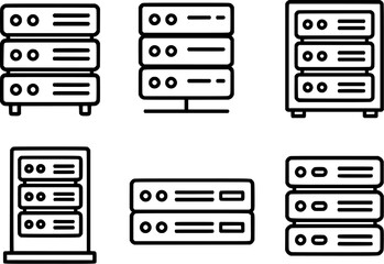 Server Rack Vector Icon Set Black Line Drawing Collection 