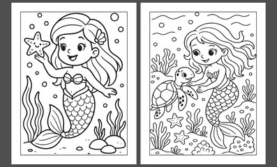 Mermaid coloring pages bundle