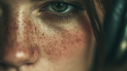 Captivating green eye and freckled skin intimate portrait of natural beauty and human connection