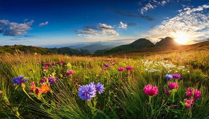 Obraz premium wildflowers and grass grow freely in a vibrant landscape captured in a seamless time lapse grass and flowers growing wild seamless virtual photo background