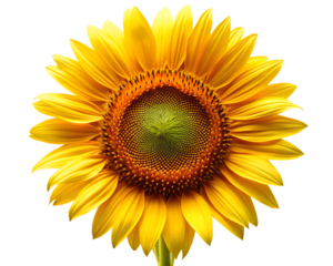 A bright yellow sunflower in full bloom isolated on a transparent background