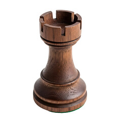 Wooden Rook chess piece against black