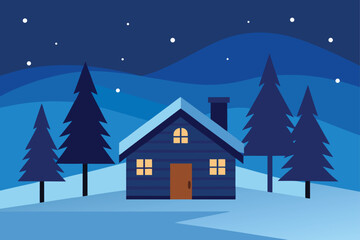 Naklejka premium snowy cabin deep in pine woods