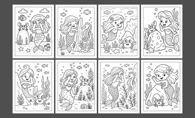 Mermaid coloring pages bundle