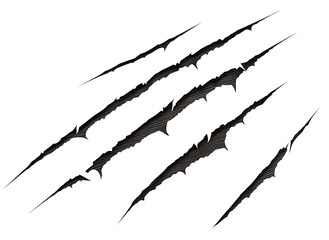 Dark jagged claw marks on a black background for dramatic abstract design with scary impression