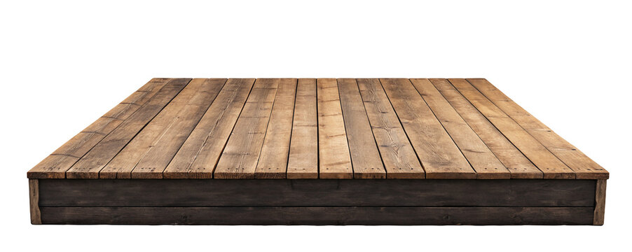 Wooden platform with rustic timber flooring for outdoor furniture and architecture background