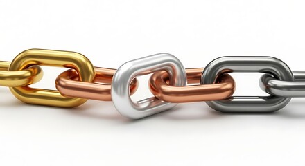 Obraz premium A chain of gold, silver, and bronze links symbolizes strength and connection