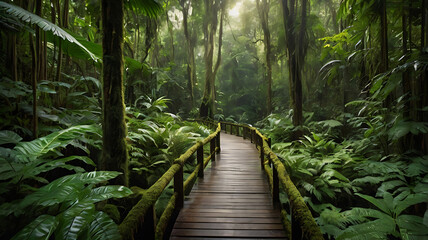 Obraz premium Southeast Asian tropical rainforest with a path