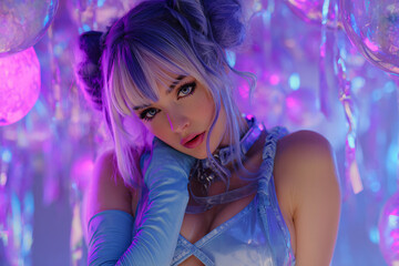 Fototapeta premium A virtual influencer in a futuristic fashion shoot