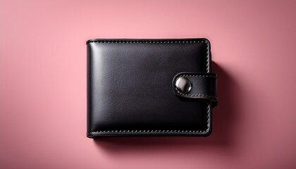 elegant black leather wallet on soft pink background for portfolio use