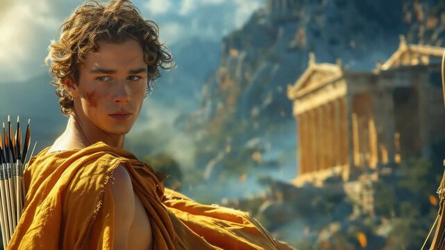 Divine muse: Apollo spirit, Phebus ray, Olympus light, prophecy keeper, art master, muse friend, healer path, migrant hope, sacred truth, ancient myth, god wisdom, eternal flame