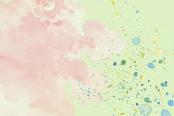 Grunge yellow and green watercolor paint splashes on a dirty paper backdrop with an abstract texture