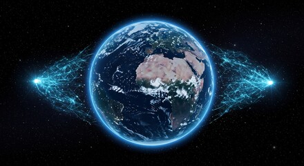 Obraz premium Global Network Connection Earth Space Digital Data Flow