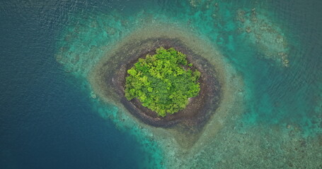 Fiji islands: Breathtaking aerial view capturing a lush tropical island surrounded by vibrant coral...