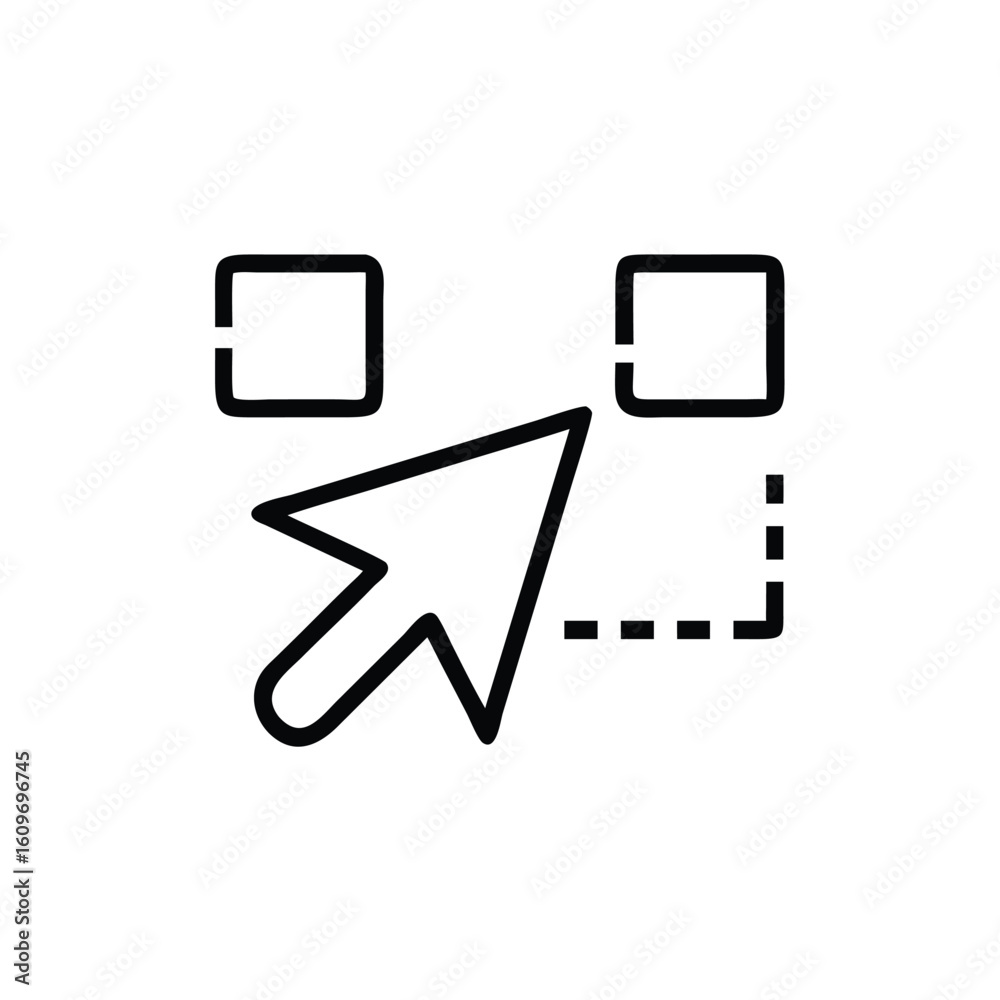 Fototapete Cursor arrow pointing to two square outlines with dashed line click pointer