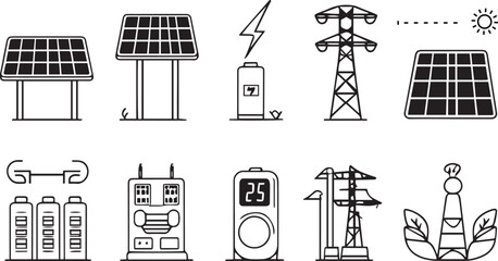 Solar power and renewable energy vector line