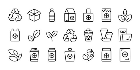 Fototapeta premium Eco-Friendly Packaging: A minimalist line art illustration depicts various sustainable containers and recycling symbols, highlighting eco-conscious product design.