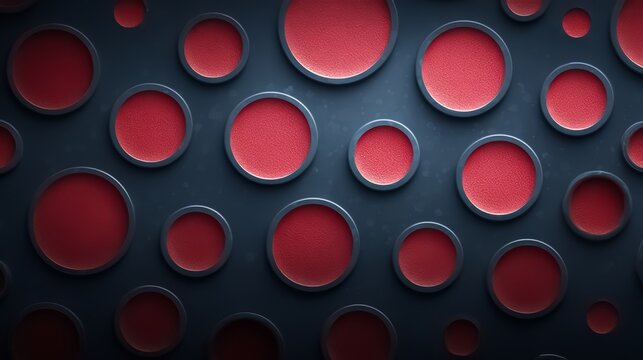 Close up of red circles on a black background. The circles are arranged in a pattern and appear to be made of a shiny material. The image has a bold and eye-catching appearance