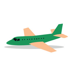 A simplified illustration of a green airplane, ready for takeoff or landing.