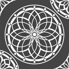 Modern geometric mandala black and white clean vector design with helvetica and courier fonts
