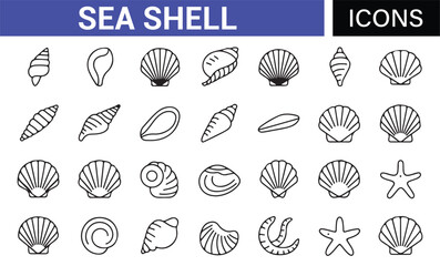 Ocean Life Shell Icons for Marine Ecosystems and Coastal Environments