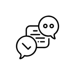 Outline chat bubbles with checkmark dots on message communication